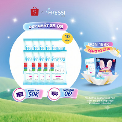 Combo 10 gói khăn ướt chăm sóc da Fressi Care Face 20 miếng/gói