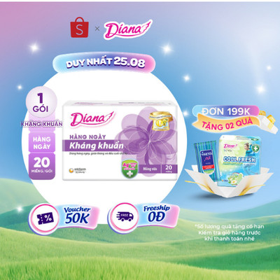 Băng vệ sinh Diana hàng ngày Sensi kháng khuẩn gói 20 miếng