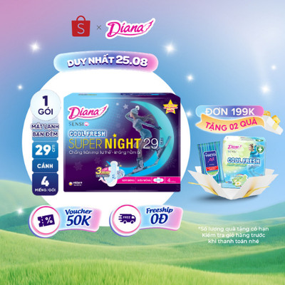 Băng vệ sinh Diana Sensi Cool Fresh Night 29cm 4 miếng/gói