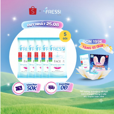 Combo 5 gói khăn ướt chăm sóc da Fressi Care Face 20 miếng/gói