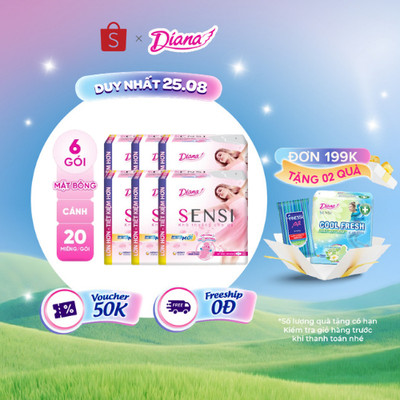 (Sản phẩm cải tiến) Bộ 6 gói băng vệ sinh Diana Sensi siêu mỏng cánh 20 miếng/gói
