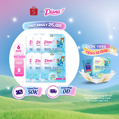 Bộ 6 gói băng vệ sinh Diana SenSi Cool Fresh siêu mỏng cánh gói 8 miếng