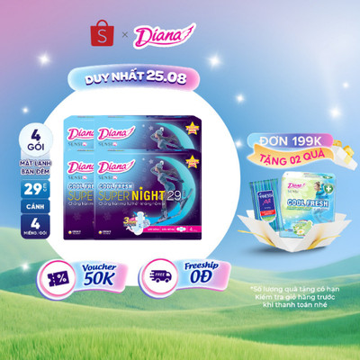 Bộ 4 gói băng vệ sinh Diana Sensi Cool Fresh Night 29cm 4 miếng/gói