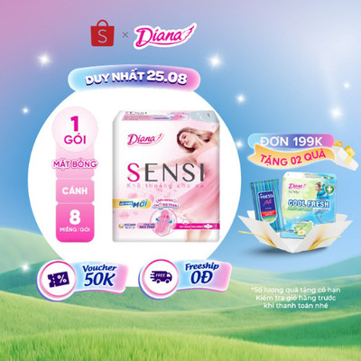 (Sản phẩm cải tiến) Băng vệ sinh Diana Sensi siêu mỏng cánh 8 miếng/gói