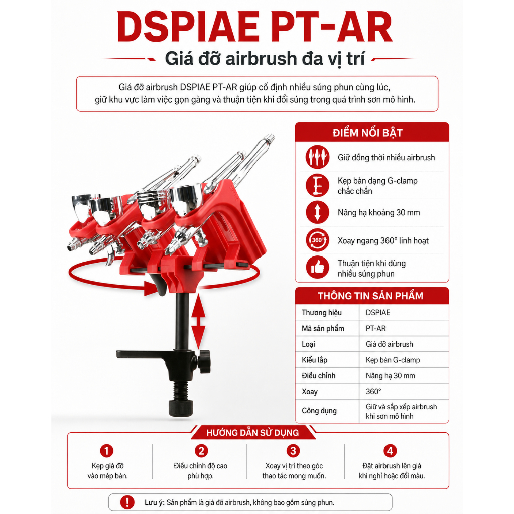 Giá Treo Airbrush DSPIAE PT-AR – Kệ Đỡ Bút Phun Sơn Airbrush Cao Cấp Cho Mô Hình Gunpla, Gundam, Sơn