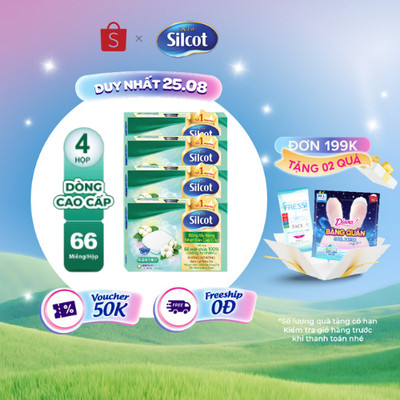 Bộ 4 hộp Bông trang điểm (bông tẩy trang) cao cấp Silcot Premium 66 miếng/hộp