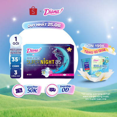 Băng vệ sinh ban đêm Diana Sensi Cool Fresh Supernight 35cm 3 miếng/gói 
