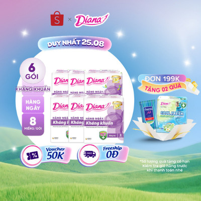 Bộ 6 gói băng Vệ Sinh Diana Sensi Hằng Ngày Kháng Khuẩn 08 - 1905(gói 8 miếng)
