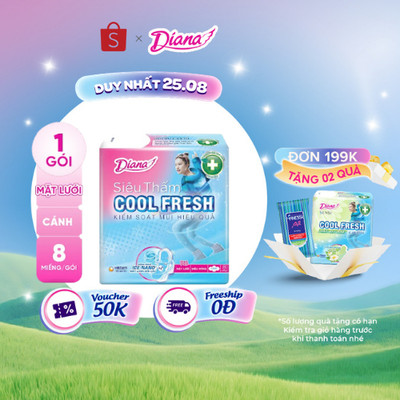 Băng vệ sinh Diana Siêu Thấm Cool Fresh Siêu Mỏng Cánh 8 miếng/gói