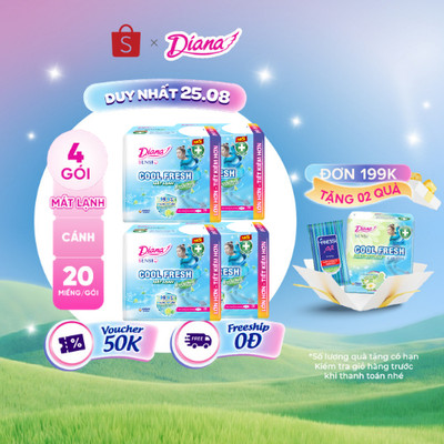 Bộ 4 băng vệ sinh Diana Sensi Cool Fresh siêu mỏng cánh gói 20 miếng