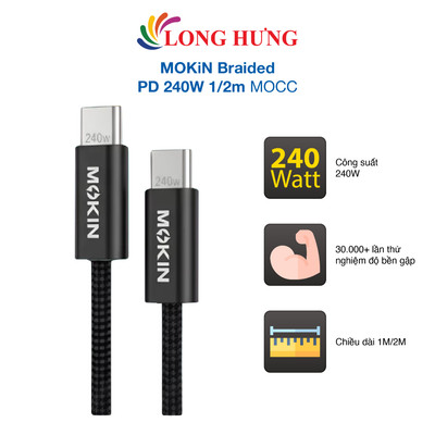Cáp USB Type-C to Type-C MOKiN Braided PD 240W 1/2m MOCC - Hàng chính hãng