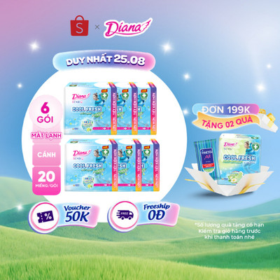 Bộ 6 băng vệ sinh Diana Sensi Cool Fresh siêu mỏng cánh gói 20 miếng