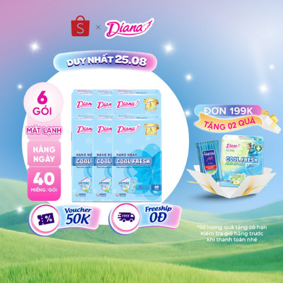 Bộ 6 Băng vệ sinh Diana hàng ngày Sensi Cool Fresh gói 40 miếng