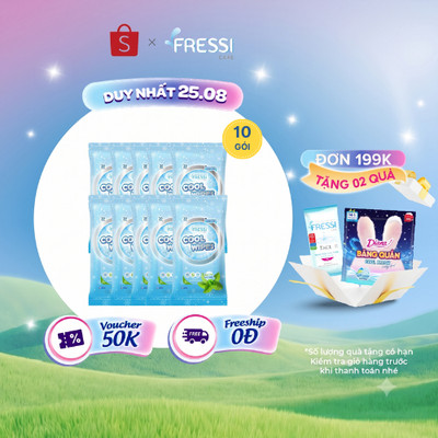 Combo 10 gói khăn ướt chăm sóc da Fressi Care Cool gói 20 miếng/gói 