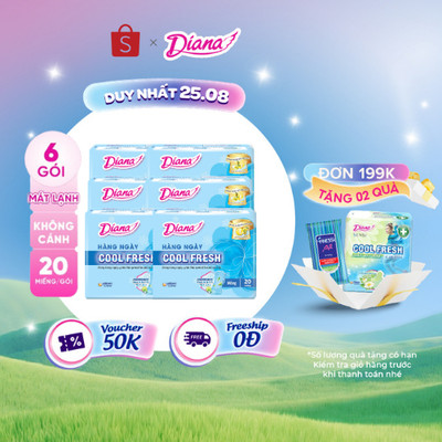Bộ 6 Băng vệ sinh Diana hàng ngày Sensi Cool Fresh gói 20 miếng