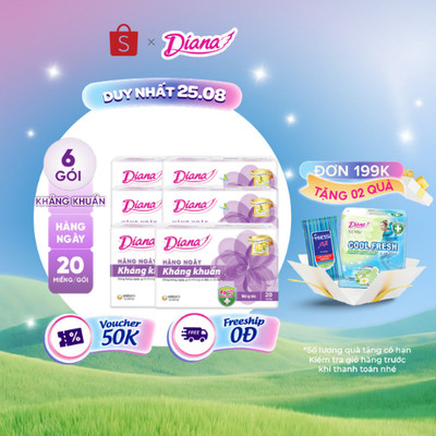 Bộ 6 gói băng vệ sinh Diana hàng ngày Sensi kháng khuẩn gói 20 miếng