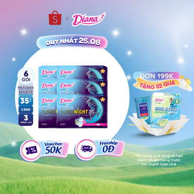 Bộ 6 gói băng vệ sinh ban đêm Diana Sensi Cool Fresh Supernight 35cm 3 miếng/gói