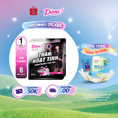 Băng vệ sinh Diana Sensi Than Hoạt Tính Siêu mỏng cánh 8 miếng
