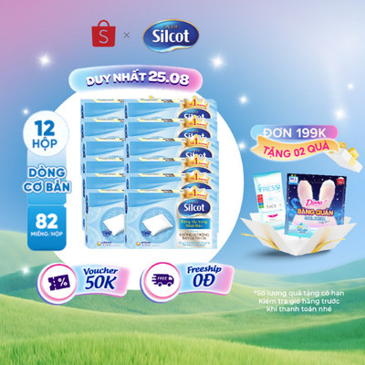 Bộ 12 hộp Bông trang điểm (bông tẩy trang) Silcot 82 miếng/hộp