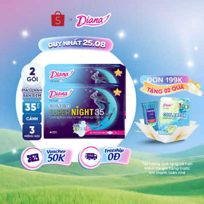 Bộ 2 gói băng vệ sinh ban đêm Diana Sensi Cool Fresh Supernight 35cm 3 miếng/gói