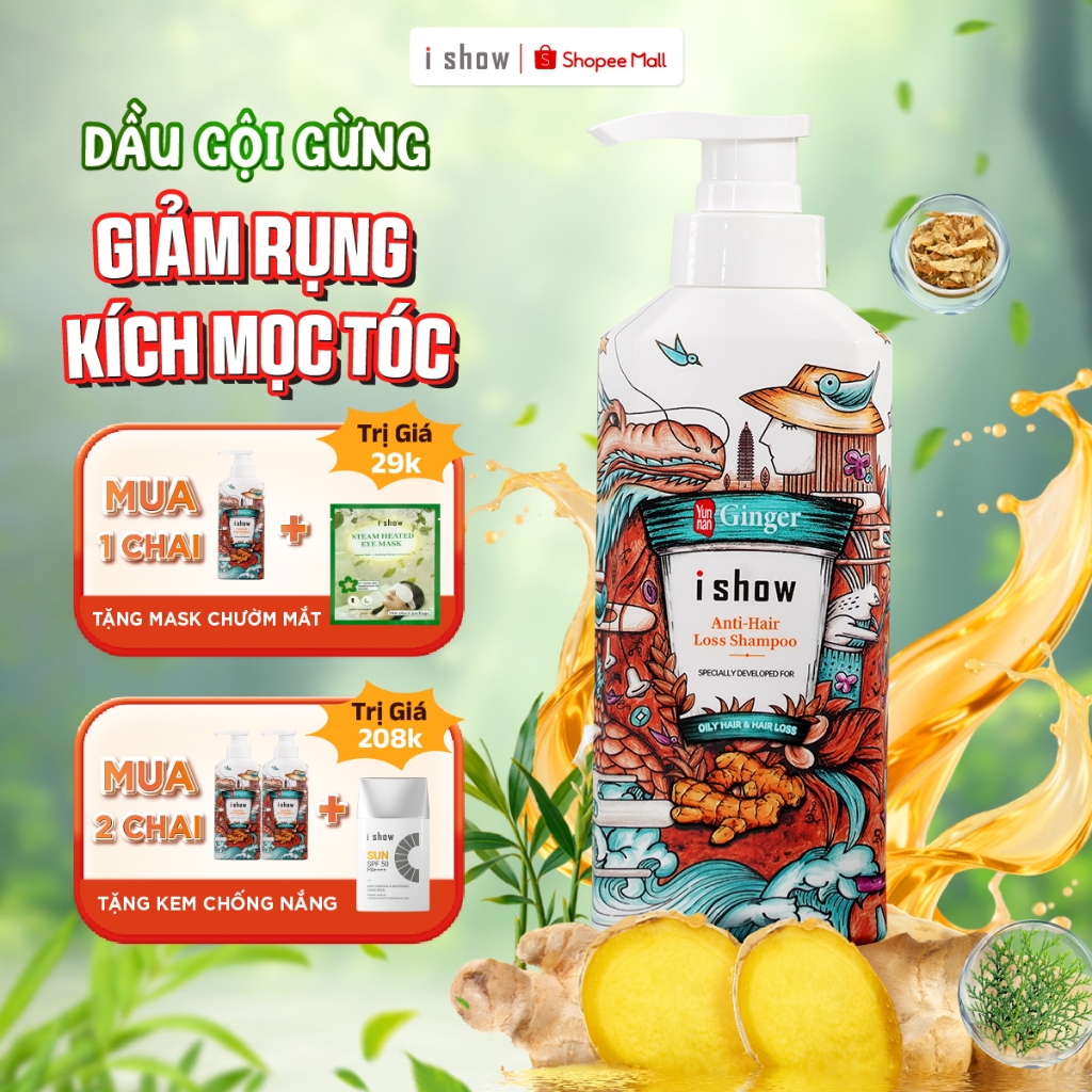 Dầu Gội Gừng Tươi I Show Giảm Rụng Tóc, Hỗ Trợ Mọc Tóc, Dưỡng Tóc Chắc Khỏe 300ml