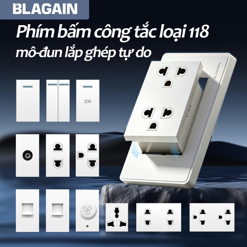 Ổ cắm, Công tắc, Mặt các loại dòng Wide BLAGAIN – Hàng chính hãng