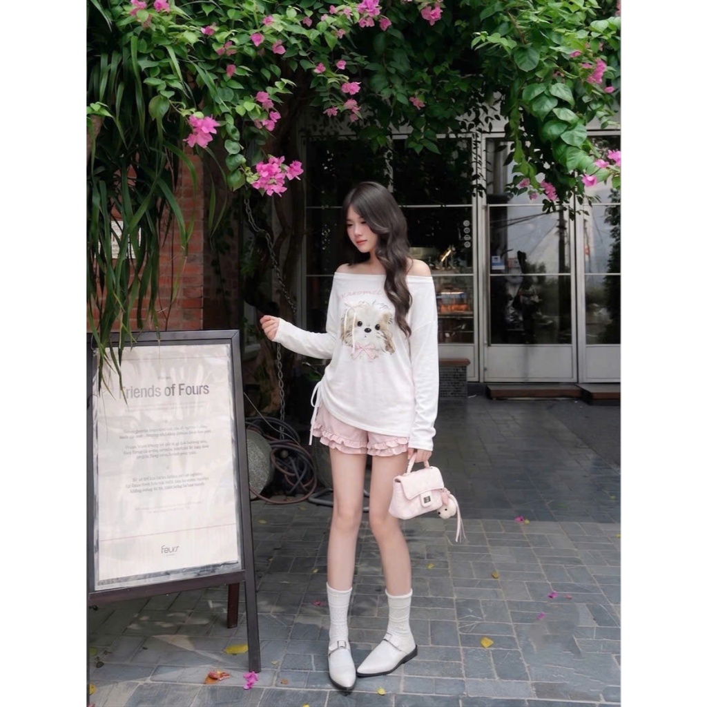 [ẢNH THẬT] Set thun giấy trễ vai in hình dễ thương Hàn Quốc Simbabo