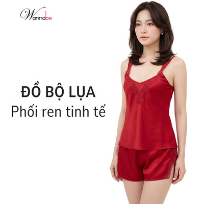 Đồ bộ mặc nhà WANNABE bộ đùi nữ quần sọt phối áo 2 dây lưng cut-out ren gợn sóng trẻ trung BSS39