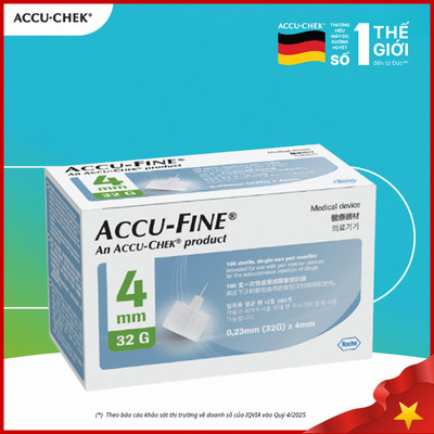 Hộp 100 Đầu Kim Bút Tiêm Insulin ACCU-FINE 32Gx4mm ACCU-CHEK Phù Hợp Với Hầu Hết Các Bút Tiêm Insulin