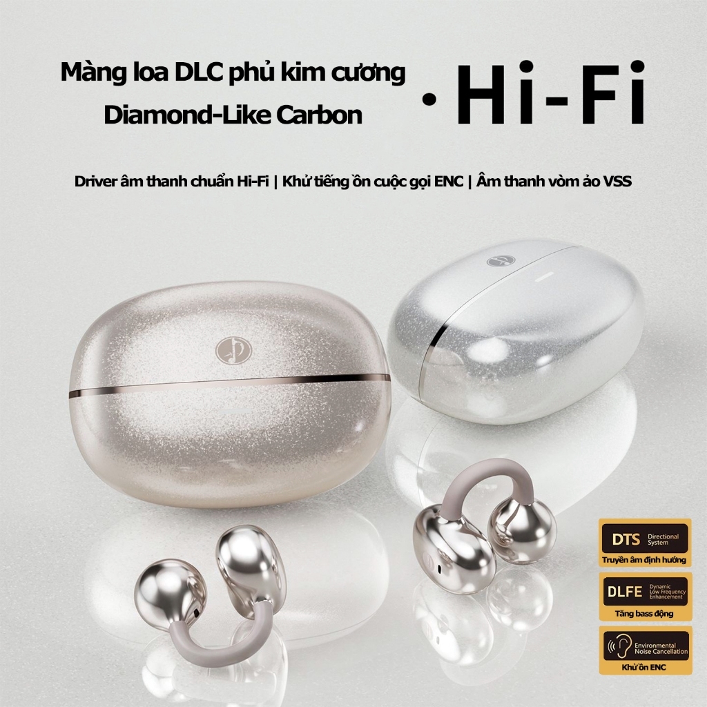 Tai nghe Bluetooth OWS T30 dạng kẹp tai Open-Ear, driver Dynamic 10mm, màng loa phủ DLC kim cương