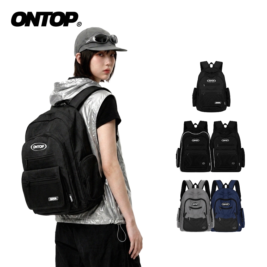 Balo đi học nhiều ngăn vải canvas ONTOP đựng vừa laptop 15.6 inches màu đen local brand Mesh Backpac