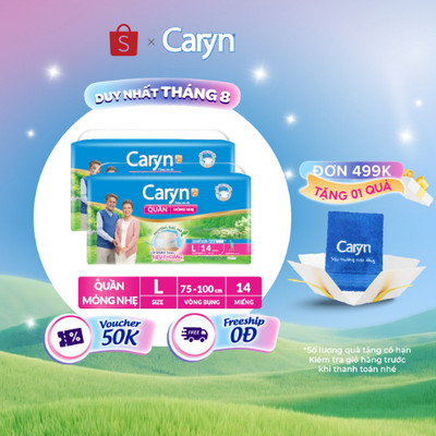 Bộ 2 Tã/Bỉm Quần Người Lớn Caryn Mỏng Nhẹ Chống Tràn Dành Cho Người Già Có Thể Tự Đi Lại Size L (14/28pcs)