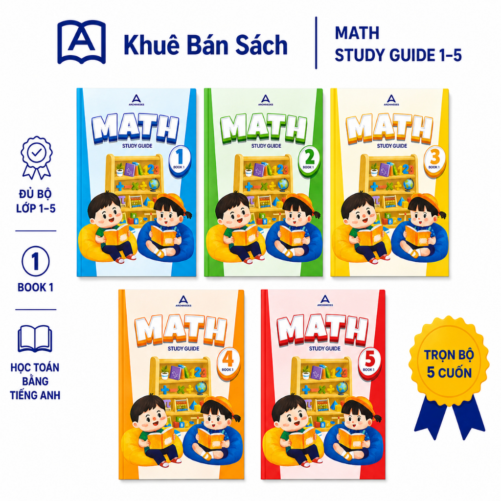 Sách - Bộ Toán Tiếng Anh, Math Study Guide lớp 1–5 trường Archimedes Năm 2026-2027
