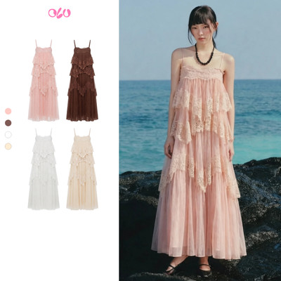 Váy maxi OLV 2 dây Lace Chiffon Tiered Layered Maxi Dress nhiều màu đi biển mùa hè