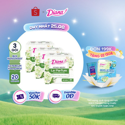 [MỚI RA MẮT] Combo 3 gói băng vệ sinh Diana hằng ngày Le Parfum hương nhài Ả Rập thanh khiết 20/40 miếng