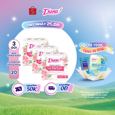 [MỚI RA MẮT] Combo 3 gói băng vệ sinh Diana hằng ngày Le Parfum hương mộc hồng Anh Quốc quyến rũ 20/40 miếng