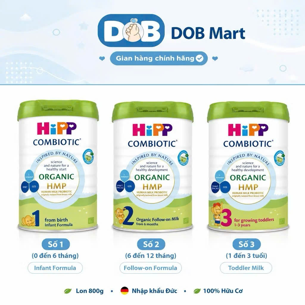 [KT] Sữa HiPP Organic Combiotic 1 2 3 800g bổ sung DHA cho bé – Sữa bột công thức Đức chính hãng DOB