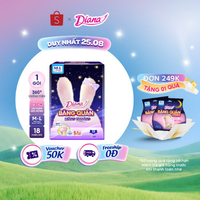 Băng vệ sinh nữ dạng quần Diana Comfy Night Mỏng Thoáng M-L 18 Miếng/Gói