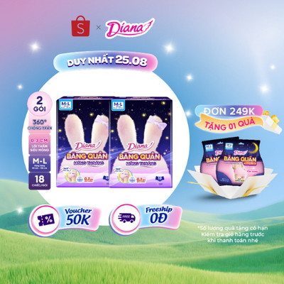 [Combo 2] Băng vệ sinh nữ dạng quần Diana Comfy Night Mỏng Thoáng M-L 18 Miếng/Gói