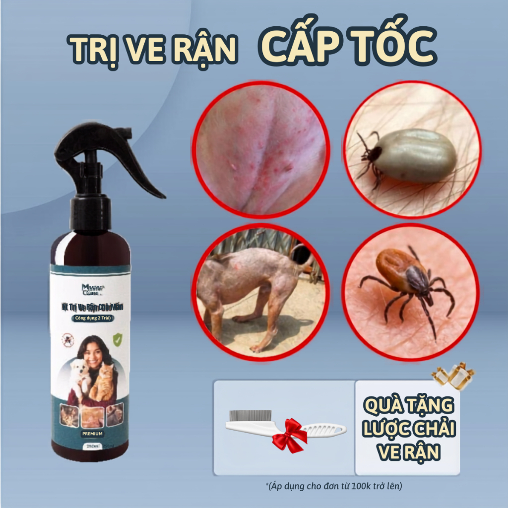 Xịt Ve Rận Cấp Tốc Cho Chó Mèo – Ngừa Ghẻ Nấm Da – An Toàn Cho Chó Mèo Từ 2 Tháng Tuổi MasterCare Pr