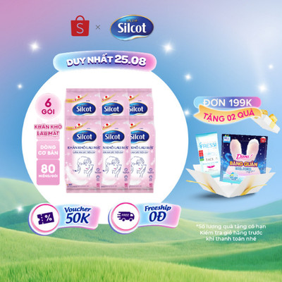 Bộ 6 Khăn khô lau mặt Silcot 80 miếng/gói