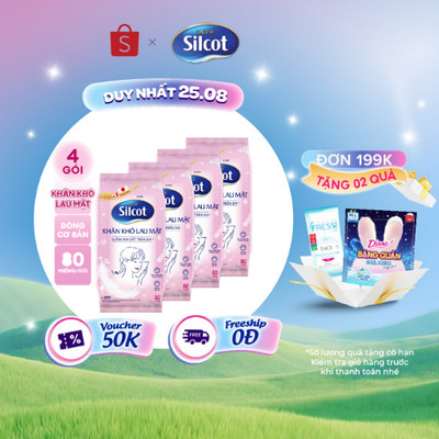 Bộ 4 Khăn khô lau mặt Silcot 80 miếng/gói