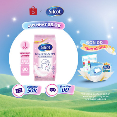 Khăn khô lau mặt Silcot 80 miếng/gói