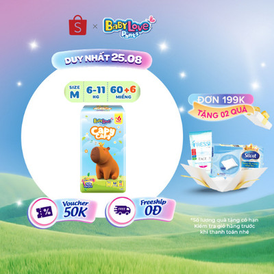 Tã quần Baby Love Capycapy - 12H Thấm hút size M66/L56/XL52/XXL48/3XL34/4XL30/5XL26