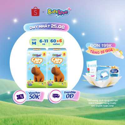 Bộ 2 Tã quần Baby Love Capycapy - 12H Thấm hút size M66/L56/XL52/XXL48/3XL34/4XL30/5XL26