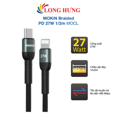 Cáp USB Type-C to iP MOKiN Braided PD 27W 1/2m MOCL - Hàng chính hãng