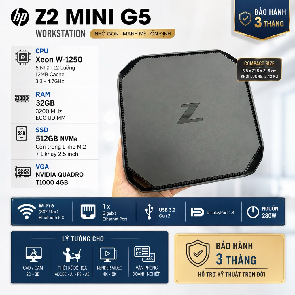 HP Z2 Mini G5 Workstation Xeon W-1250 Ram 32GB VGA T1000