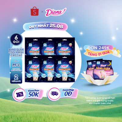 Combo 6 Băng Quần Diana Beauty Hip Cool Fresh size M-L/ L-XL 2 miếng/gói