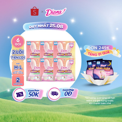 [MỚI] Combo 6 Băng vệ sinh quần 2 lõi dành cho ban ngày Diana Double Fresh size ML/XL 2 miếng/ gói