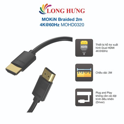 Cáp HDMI MOKiN Braided 2m 4K@60Hz MOHD0320 - Hàng chính hãng